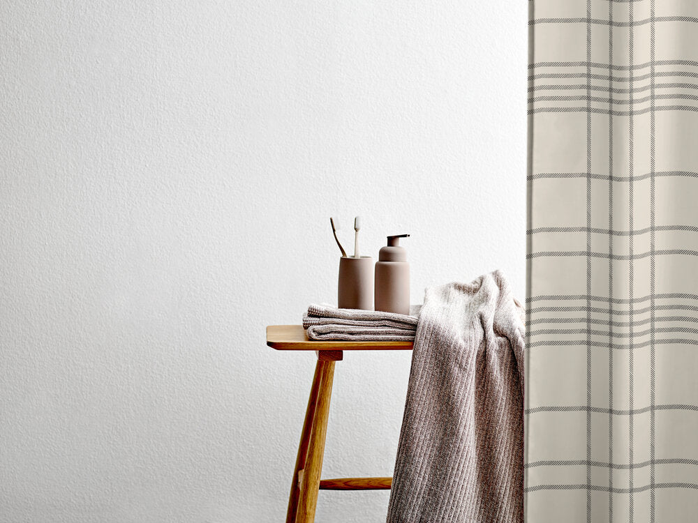 Tartan badeforhæng, Offwhite - 180 x 200 cm.